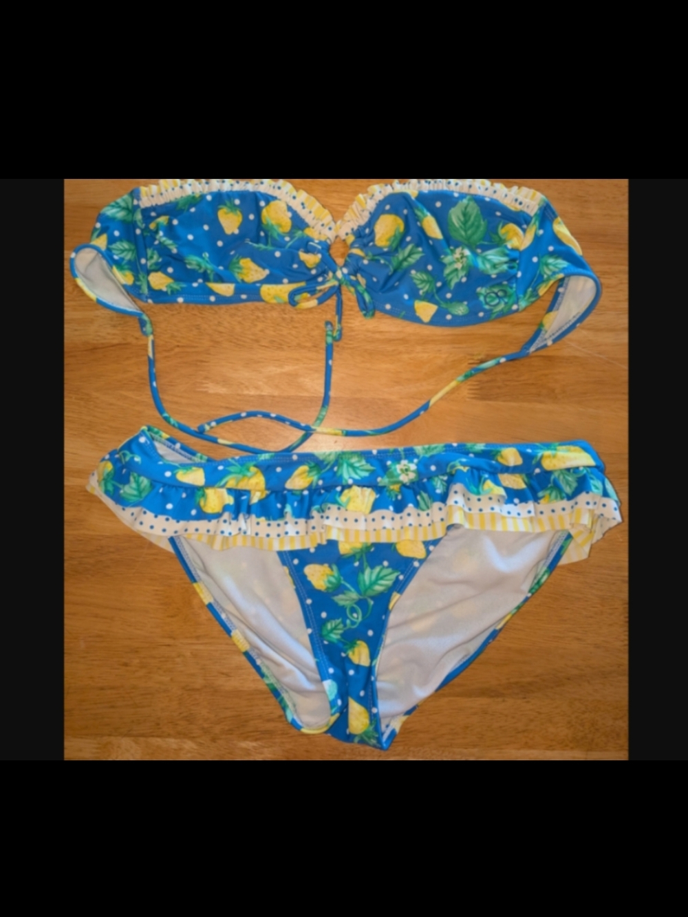 LG Blue Lemon-Print Ruffle Swim Set